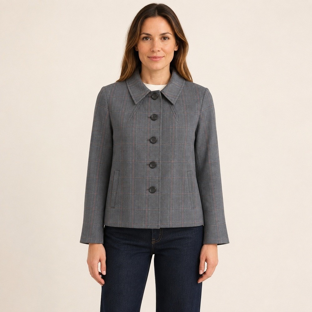 Pendleton Women's Size 8 Gray Plaid Virgin Wool 5 Button Blazer Heritage Preppy